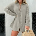 thumbnail image 4 of up to 60% off Gifts Usmixi Lounge Set for Women Cotton Linen 2 Piece Outfit Sets for Women Lapel Button Down Shirts Jacket and Shorts Lounge Sets Casual Solid Homewear Suit with Pocket Holiday, 4 of 7