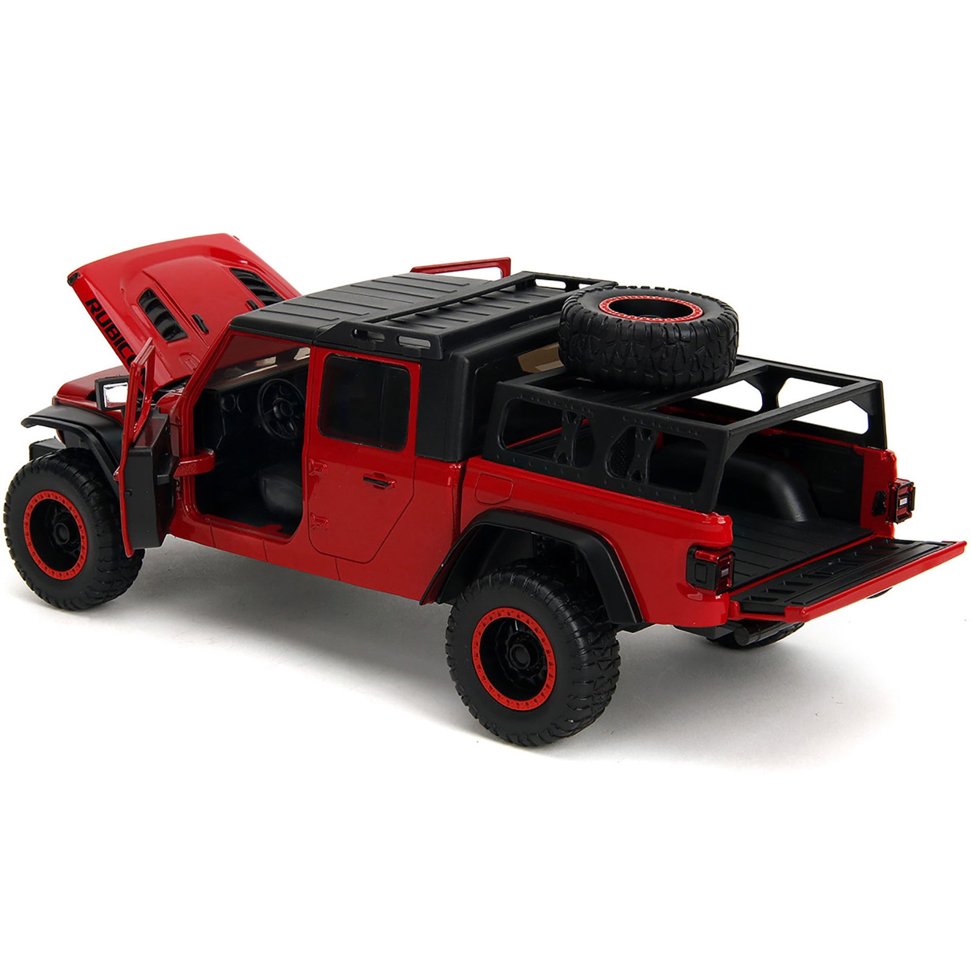 2020 Jeep Gladiator Rubicon Pickup Truck Red with Black Top and Extra Wheels "Just Trucks" Series 1/24 Diecast Model Car by Jada