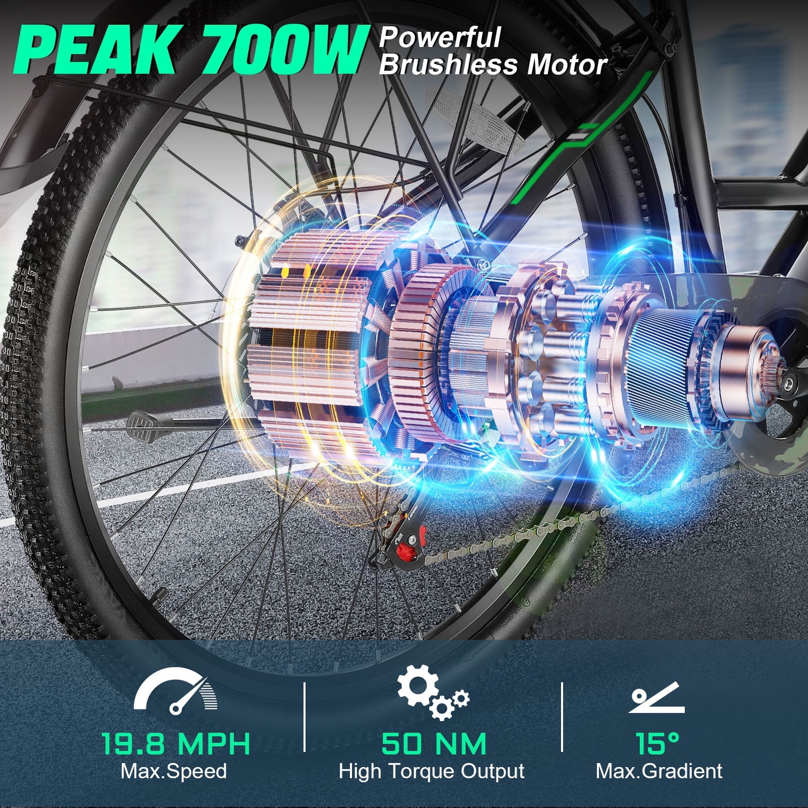 Gocio UL2849 Certified 26" Electric Bike for Adults, 750W Peak Motor, 48V 7.8Ah Battery, 19.8 mph 7-Speed Commuter Ebike with Disc Brakes