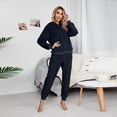 thumbnail image 2 of Pompotops Ensemble 2 Pcs Mode Femme Chemisier à Capuche Patchwork Manches Longues Pantalon Ample, 2 of 6