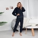 thumbnail image 2 of Conjuntos de pantalones sueltos de blusa de manga larga de retazos con capucha para mujer a la moda de 2 piezas Fridja  hkj179, 2 of 6