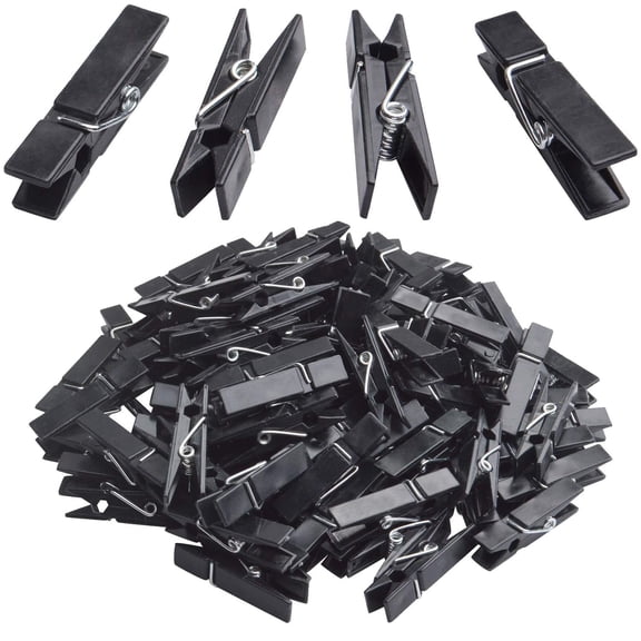 100pcs Mini Plastic Clips Black Photo Clips Small Clothes Pins Paper Pegs for Photos Pictures Paper Socks Office Home Arts DIY Crafts Decoration, 35x7x10mm