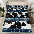 thumbnail image 2 of jejeloiu Vintage Cattle Hide Bed Sheets,Retro Geometric Rhombus King Sheets,Blue Stripes Lines Sheet Set For Teens,Super Cozy Room Decor,4-Piece, 2 of 7