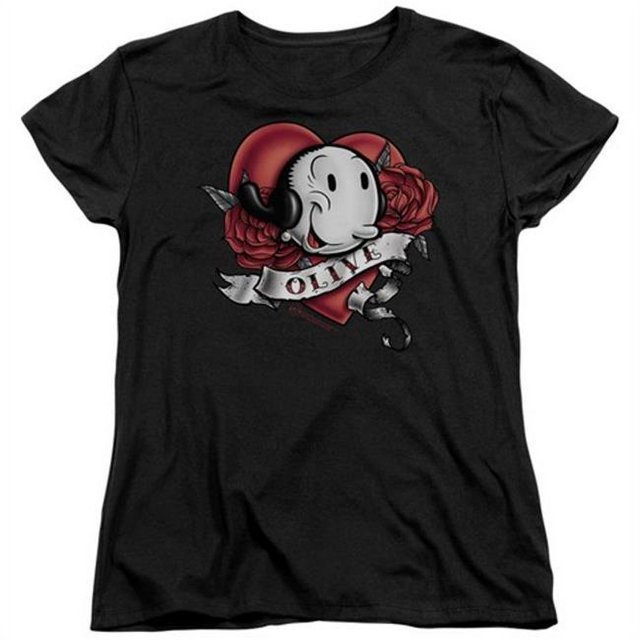 Popeye-Olive Tatouage Manches Courtes Femmes Tee&44; Noir - Grand