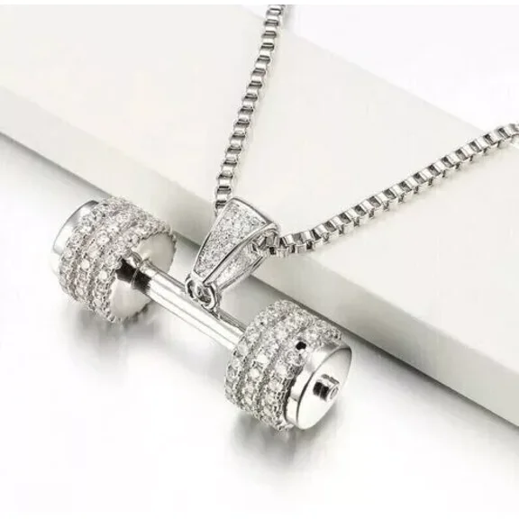 2.00Ct Round Cut Real Moissanite Dumbbell Pendant In White Gold Plated Silver