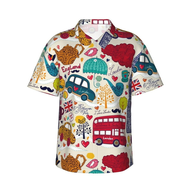 Fotbe London Symbols Camisa Hawaiana para Hombre Unisex – Camisa Casual de Verano con Botones de Manga Corta de Algodón y Lino,Large