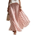 thumbnail image 2 of JGGSPWM Womens Elegant Striped Pleated Flowy Maxi Skirt High Elastic Waist Long Skirts, Soft Loose Fit Vacation Daily Wear for Spring Summer Pink XXL, 2 of 7