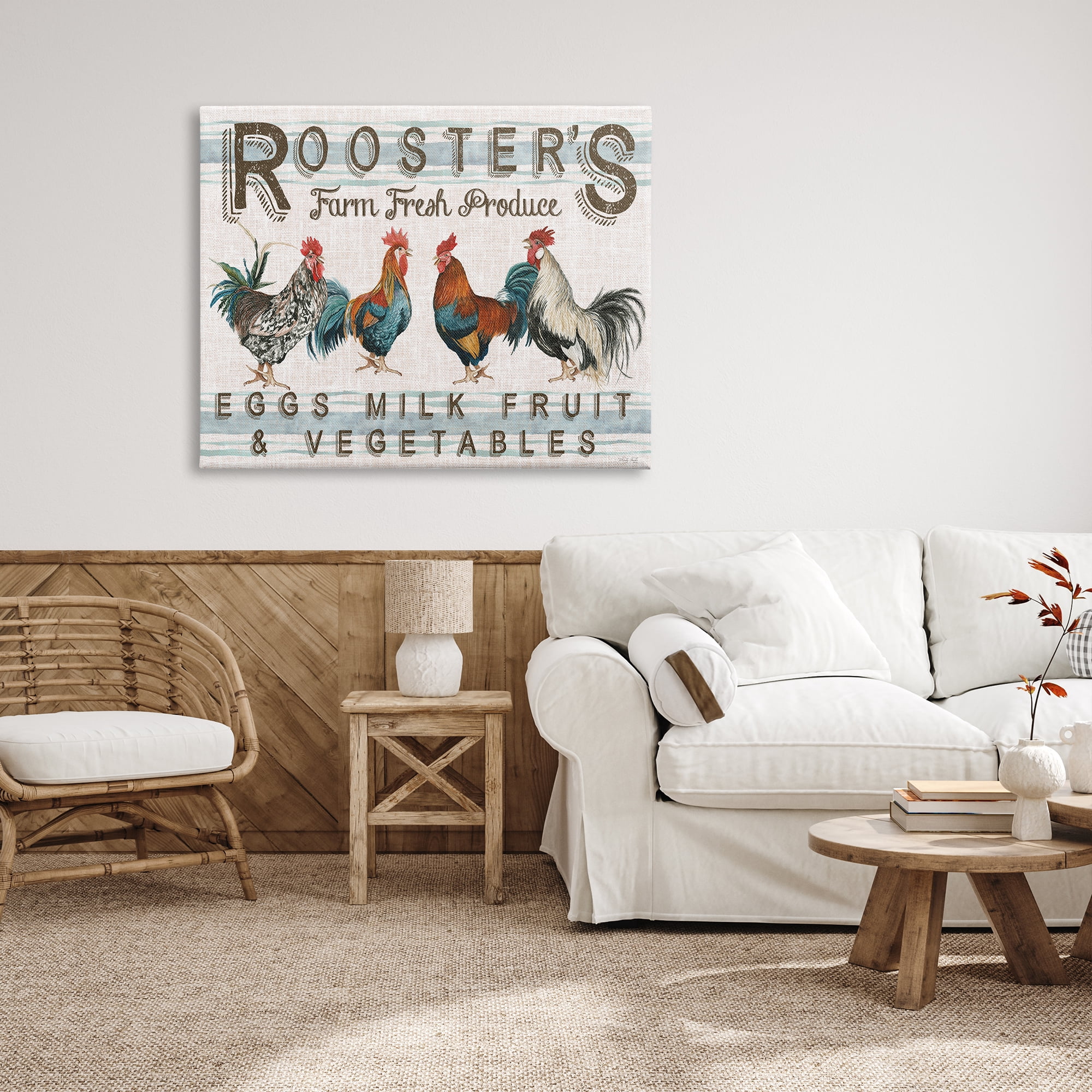 Stupell Industries Country Roosters Produce Botanical & Floral Painting Gallery Wrapped Canvas Print Wall Art, 48 x 36