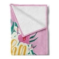 thumbnail image 2 of Aloha Soft Flannel Fleece Blanket, Hand Lettering with Hibiscus Lily Plumeria Flowers and Palm Leaves on Pink Backdrop, Cozy Plush for Indoor and Outdoor Use, 50" x 70", Multicolor, by Ambesonne, 2 of 5