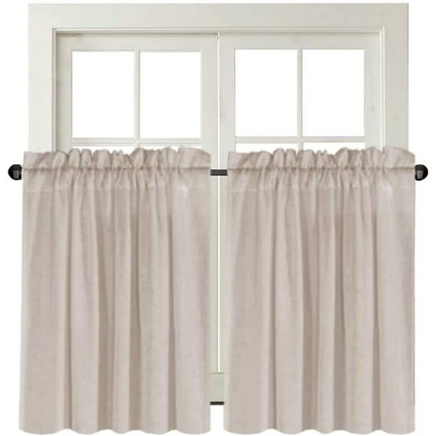 Cortinas de cocina de lino natural de 36 pulgadas de largo con textura de lino, niveles para baño/cocina, ventanas, barra de bolsillo, cortinas pequeñas para cocina (2 paneles, blanco apagado)Angora29" de ancho x 36" de largo