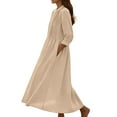 thumbnail image 5 of Ygbgbb Women's Cotton Linen Dress Solid Button Down Maxi Dress Loose Summer Lightweight Beach Dress Casual Long Sleeve Crewneck Dresses Khaki L, 5 of 9