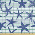 thumbnail image 2 of Ambesonne Nautical Fabric by the Yard Upholstery, Various Starfishes Stripes, 1 Yard, White Indigo Ceil Blue, 2 of 5