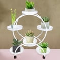 thumbnail image 2 of White Wrought Iron Plant Stand with Wheels – 6-Tier Rolling Flower Pot Holder for Living Room, Office, Yard, 2 of 7