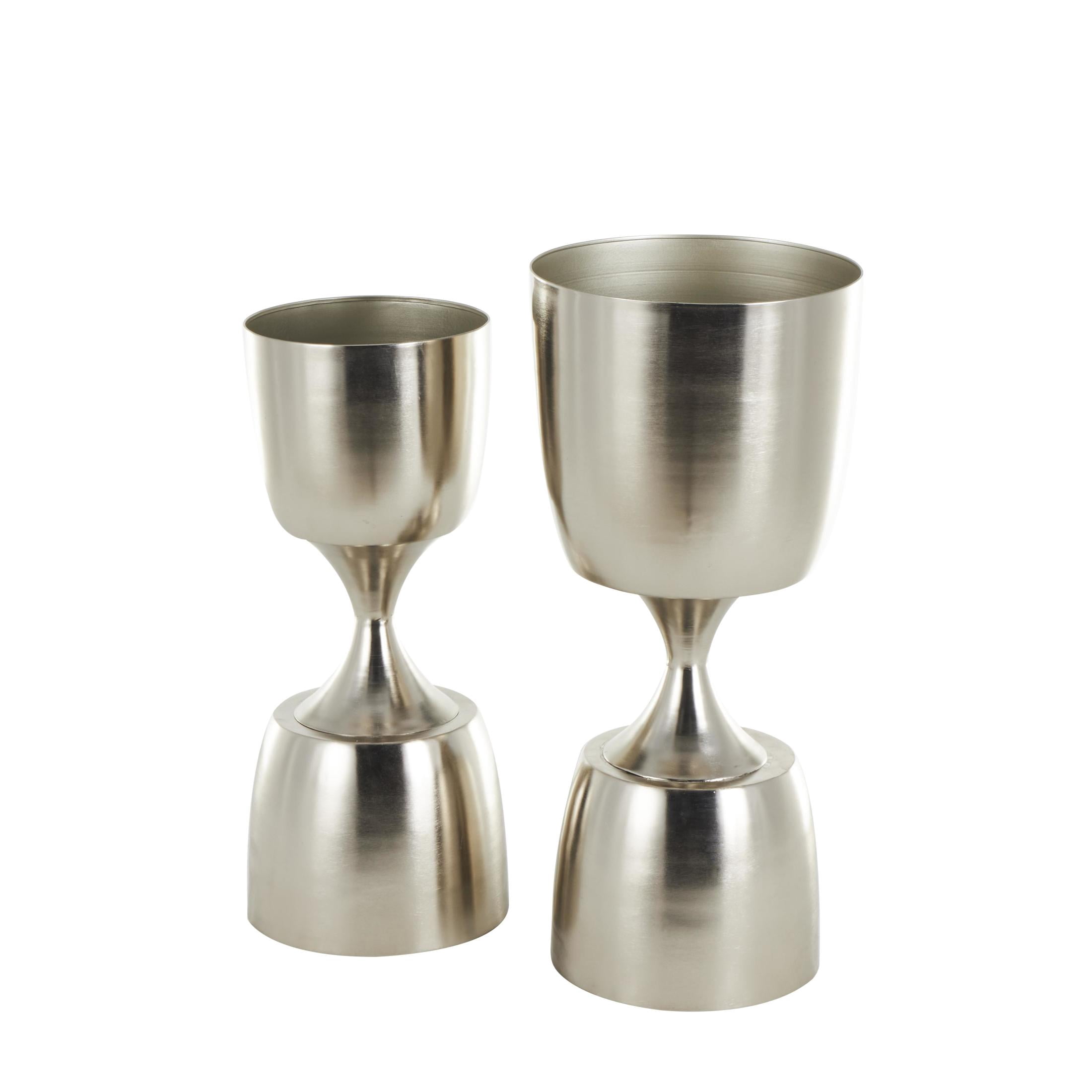DecMode 26", 23"H Hourglass Shaped Silver Metal Planter with Elevated Base (2 Count)