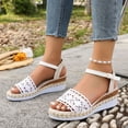 thumbnail image 4 of Rokment Women's Crochet Flower Platform Wedge Dress Sandals Beach Boho Fashion Casual Hollow out Espadrilles Chunky High Heel Summer Shoes Bride Wedding White Size 7, 4 of 7