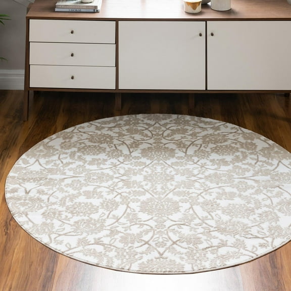 Unique Loom Rushmore Collection Area Rug - Taft (5' Round Snow White/Beige)