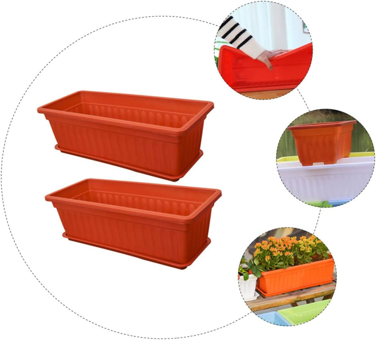 Yahome Rectangular Planter Flower Pot,1 Piece Red Color Flower Box Plastic Vegetable Planter for Windowsill,Patio,Garden,Home