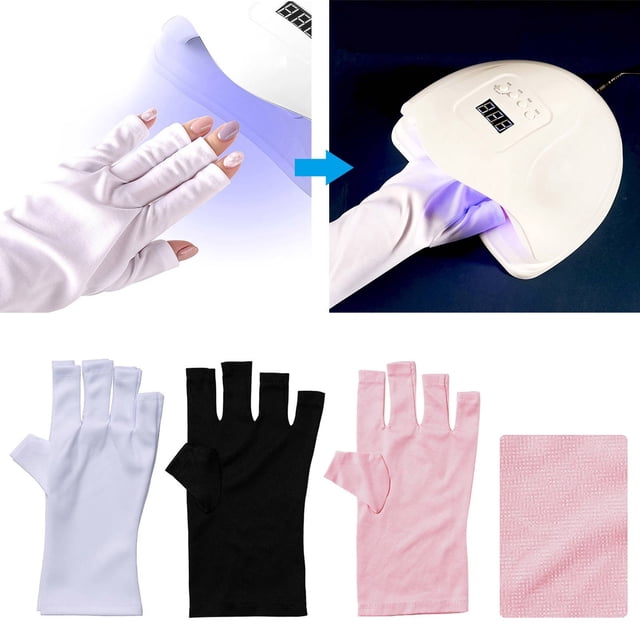 Fiudx Guantes de Gel para Lámpara de Uñas, Protección Uv, Diseño Sin Dedos para Manicura, Material Suave y Transpirable, Secado Rápido, Multiusos para Manicura y Conducción, 22 Cm