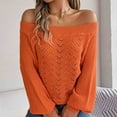 thumbnail image 4 of Lovskoo 2024 Sweaters for Women Long Sleeve Solid Hollow Out Off Shoulder Lantern Sleeve Sweater Orange, 4 of 8