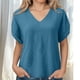 thumbnail image 2 of Camisetas Casuales de las Mujeres de Moda Suelta Manga Corta V-Cuello Superior con Doble Capa Arrugado Detalle, Suave Poliéster Color Sólido Blusa para el Uso Diario, Camisetas de Cuello en V de las, 2 of 9