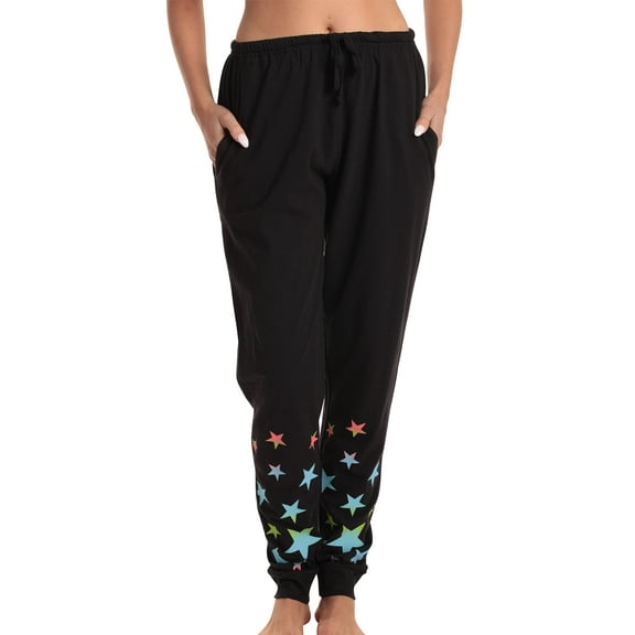 Just Love Women Pajama Pants Sleepwear (Black - Multi Stars, X-Small)