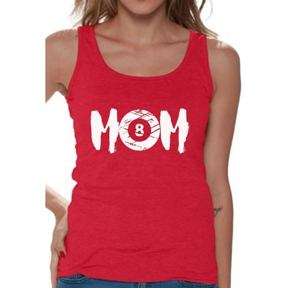 Women's M-O-M Billards Mothering Graphic Tank Tops White Billard Ball Sport Mom Gift