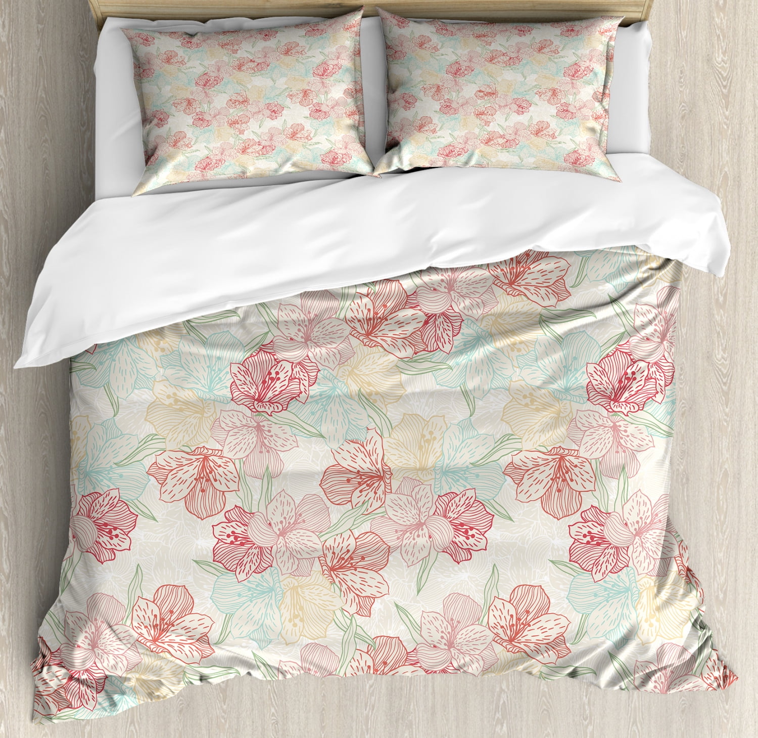 Floral King Size Duvet Cover Set, Vintage Orchid Arrangement Soft
