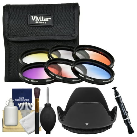 Vivitar 6-Piece Multi-Coated Rotating Graduated Color Filter Set (49mm) with Lens Hood + Cleaning Kit