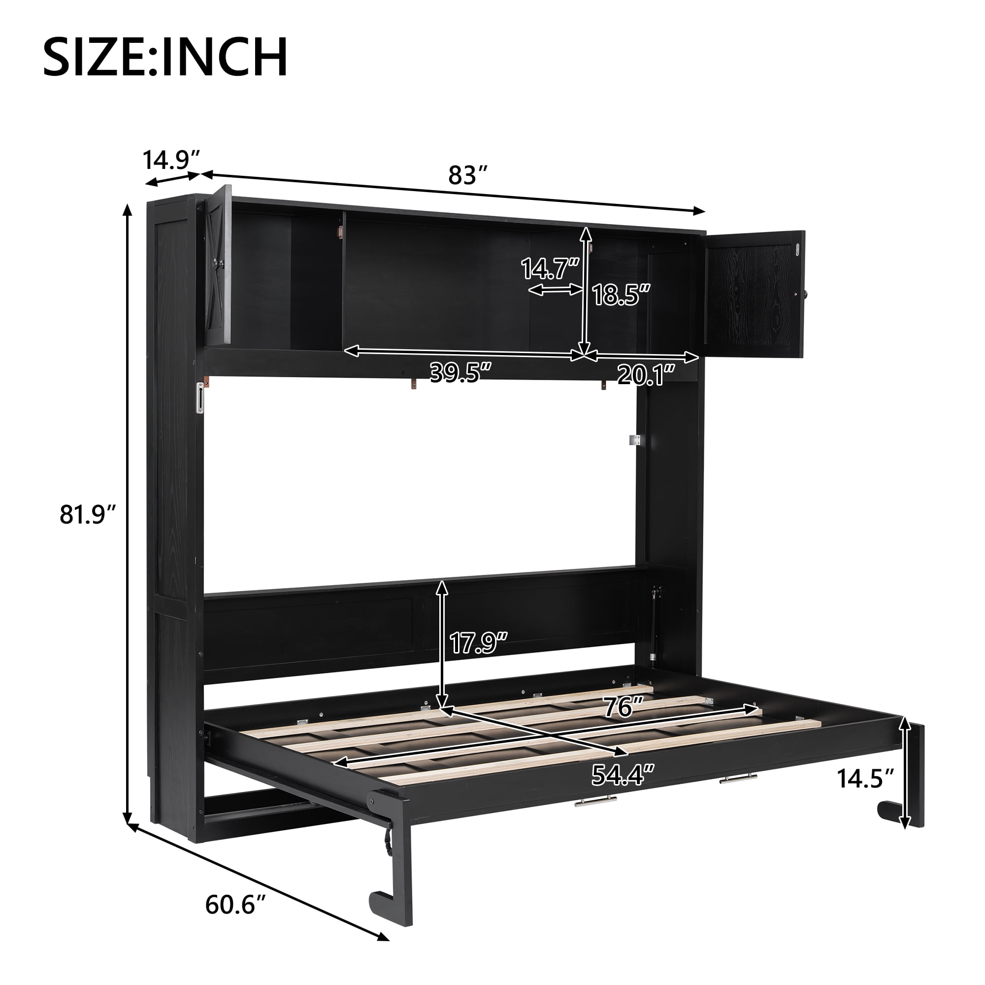 Full Size Murphy Bed with Storage Cabinets for Space-Saving Guest Room