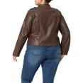 thumbnail image 3 of Agnes Orinda Women's Plus Size Faux Leather Fur Jacket Zipper Motorcycle Jacket with Pockets 2X Brown, 3 of 5