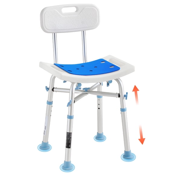 VEVOR Shower Chair with Backrest, 500LBS Capacity Heavy-Duty Bath Seat for Inside Shower or Tubs, 3-Level Height Adjustable Bathroom Bathtub Chair for Elderly Disabled Injured