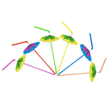 Parasol Drinking Straws Multicolored Tropical Luau Parasol Hibiscus Print Umbrella Drinking Straws (48 Pack) by Super Z Outlet ()