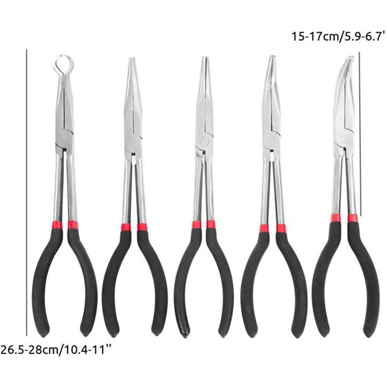 5 Pcs Long Needle Nose Pliers Hose Grippers Set, 11 Inch Long Reach Needle  Nose Pliers, 25, 45, 90 Degree Pliers, O-Typed Long Reach Circle Pliers