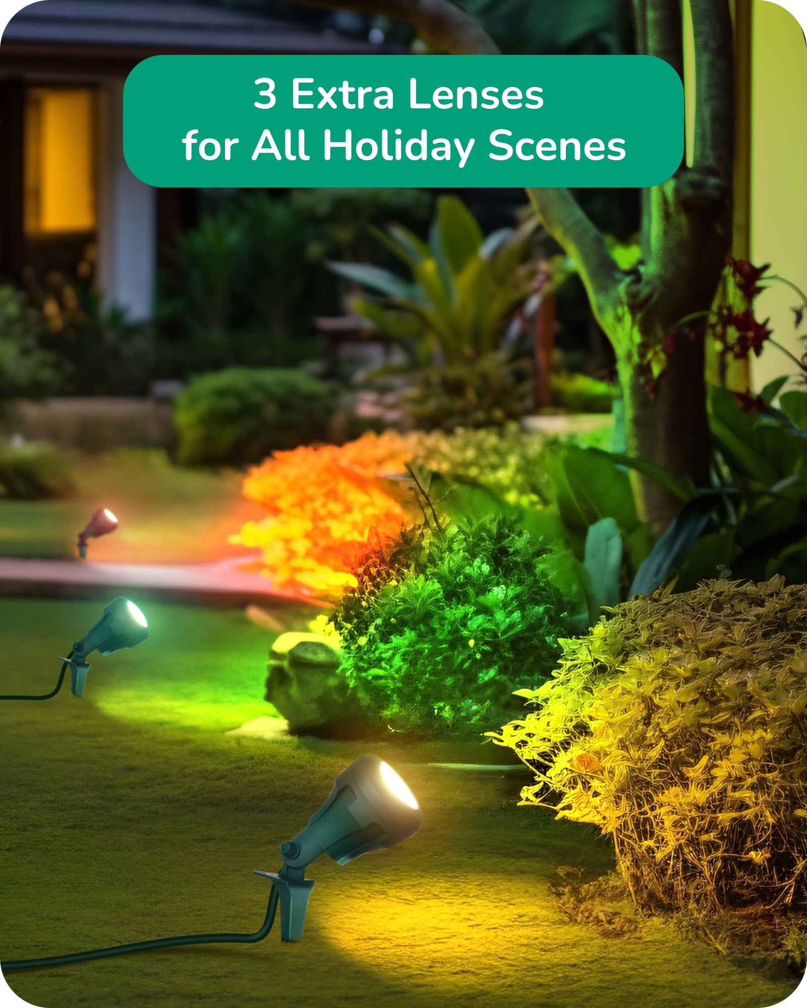 EDISHINE 4 Pack Garden Decor Spotlights Outdoor , LED landscape light with 3 Color Lenses Waterproof Electric plug in Light projector 400 Lumen, 5 FT Power Cord