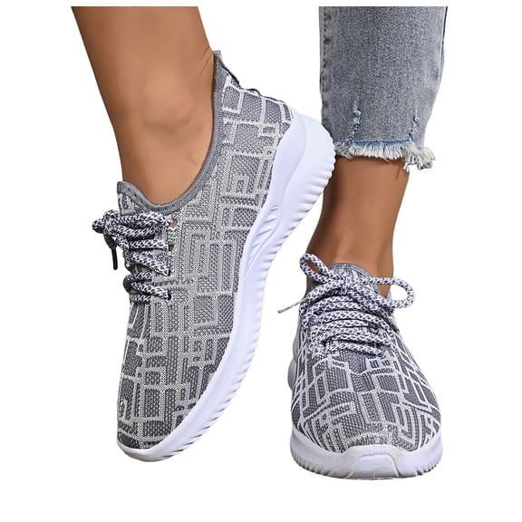 Womens Walking Shoes Fashion Color Block Lightweight Mesh Lace up Running Shoes Soft Sole Casual Slip on Sneakers Grey Size 8
