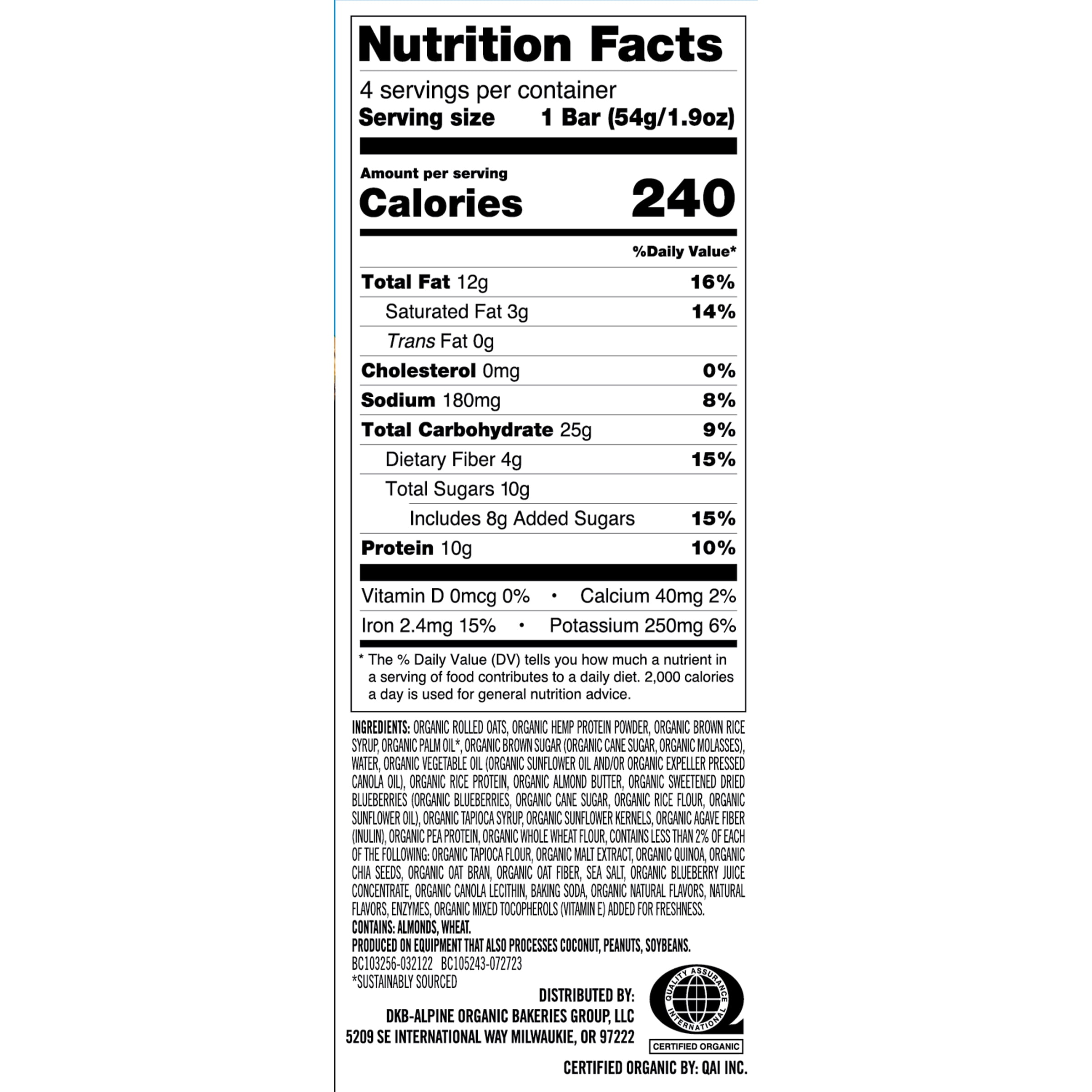 Dave's Killer Bread Blueberry Almond Butter Amped Up Protein Bars, 4 CT (Pack of 3)