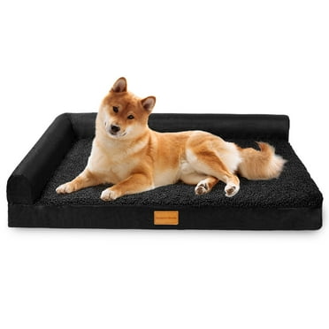 Exclusivo Mezcla Orthopedic Pet Bed for Medium Dogs 36"X24", L Shaped Waterproof Dog Beds with Removable Washable Cover, Black