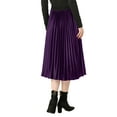thumbnail image 3 of INSPIRE CHIC Women's High Elastic Waist Swing Flare Hem Velvet Pleated Skirt L Dark Purple, 3 of 6