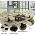 thumbnail image 4 of Bonded Leather Living Room Furniture Set Reclining Sofa Set Loveseat Furniture Sets in Living Room Sofa Recliners (3 Pieces, Beige), 4 of 13