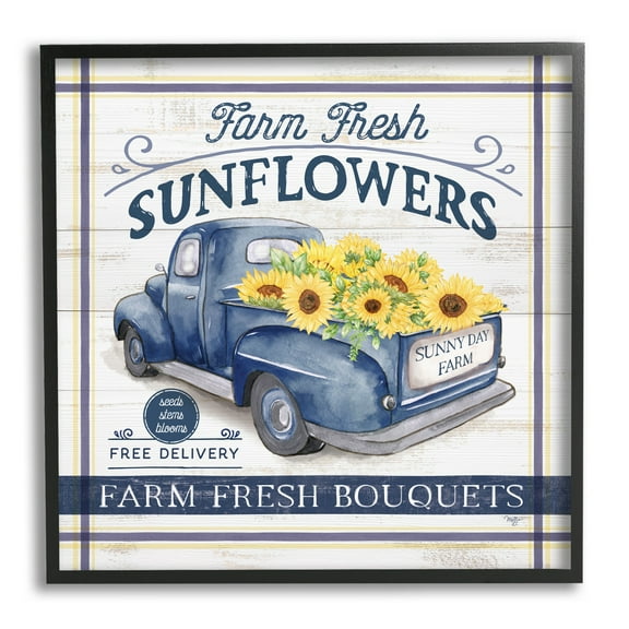 Stupell Industries Farm Fresh Sunflowers Ad Transportation Painting Black Framed Art Print Wall Art, 12 x 12