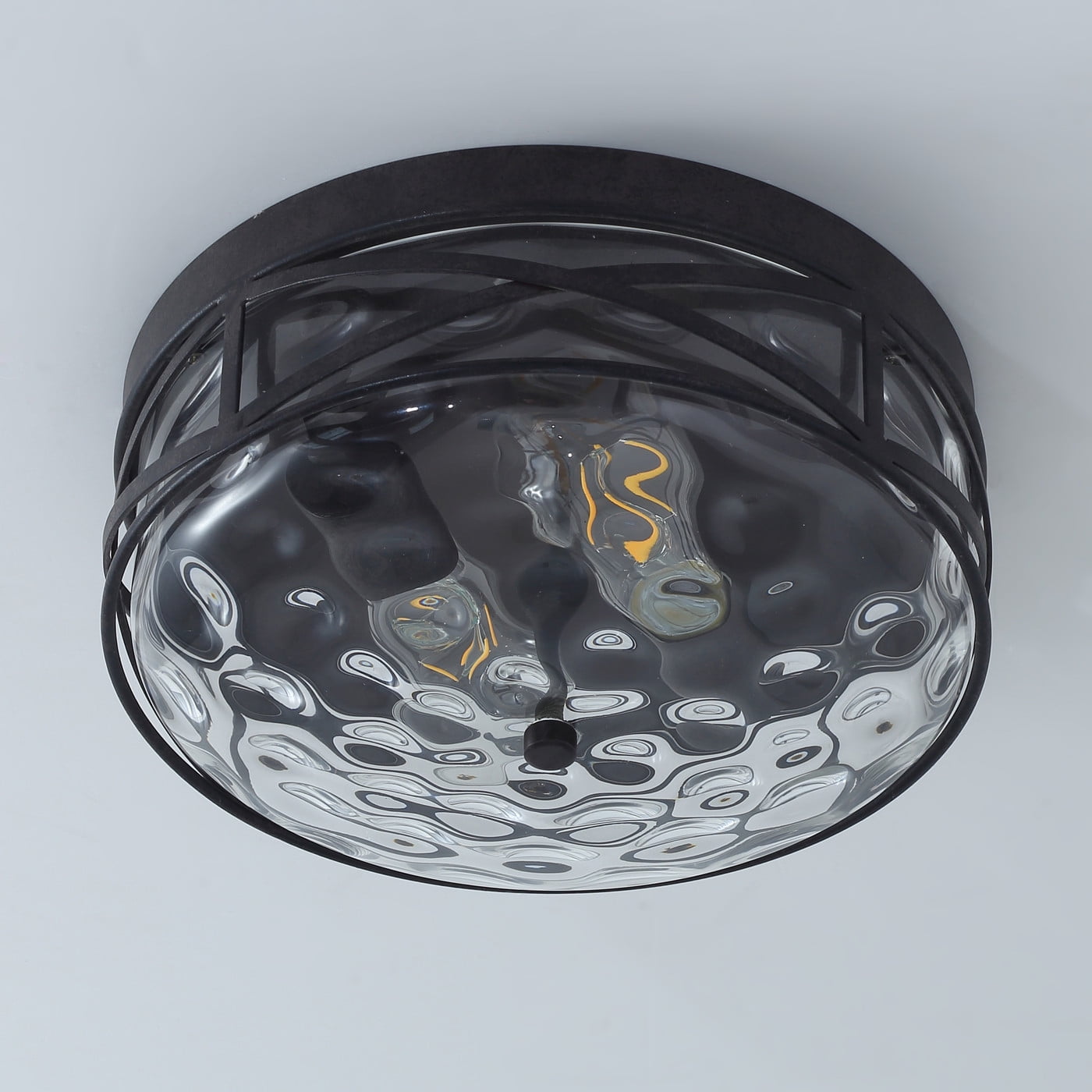 Aiwen 2 Lights Unique Drum Glass Shade Farmhouse Decorative Flush Mount Ceiling Lamp
