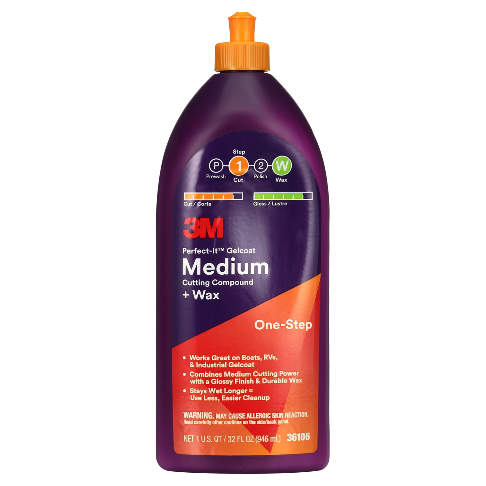 3M Perfect-It Gelcoat Medium Cutting Compound and Wax, 1 Quart, Works on Boats and RVs