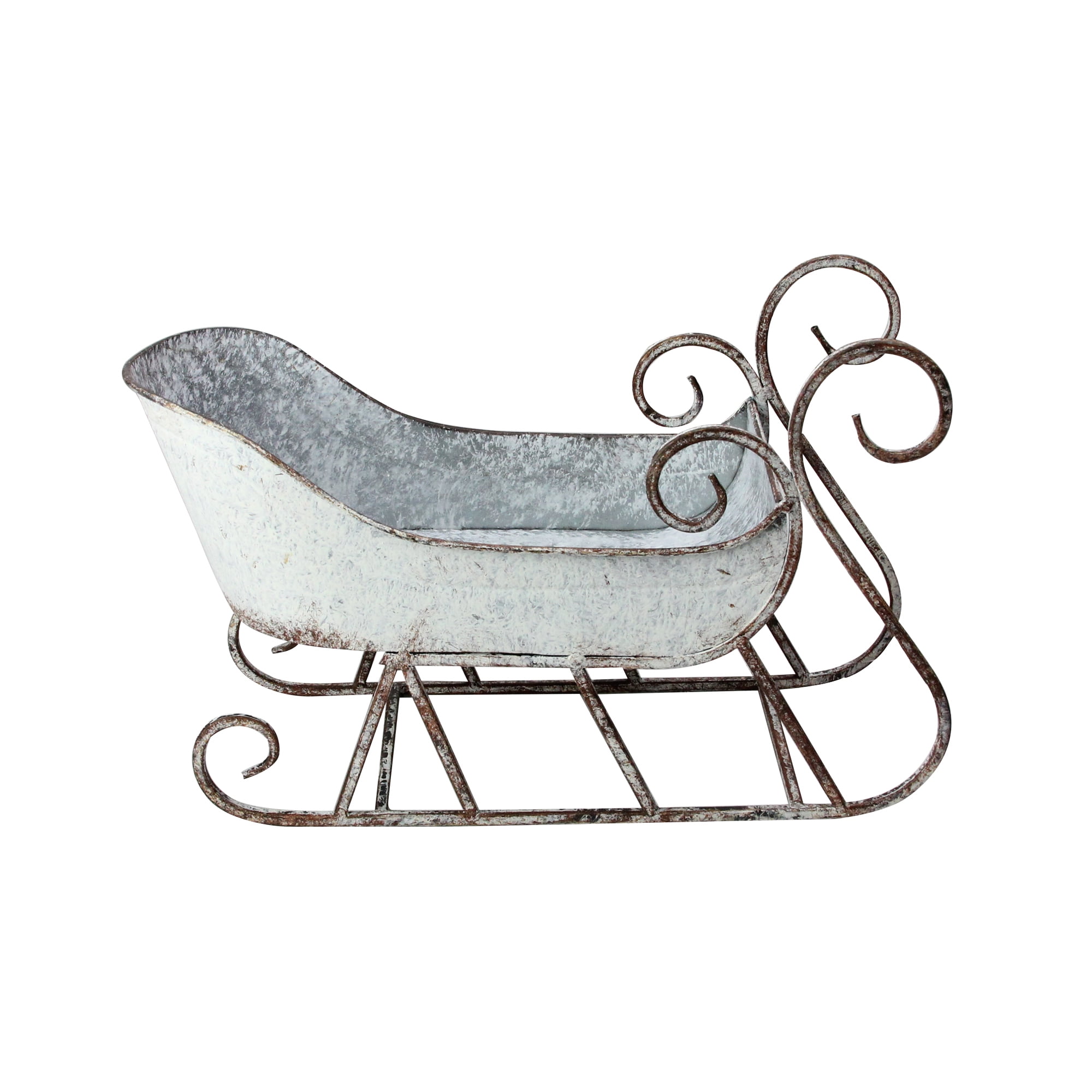 14” Rustic Galvanized Metal Christmas Sleigh Tabletop Decoration