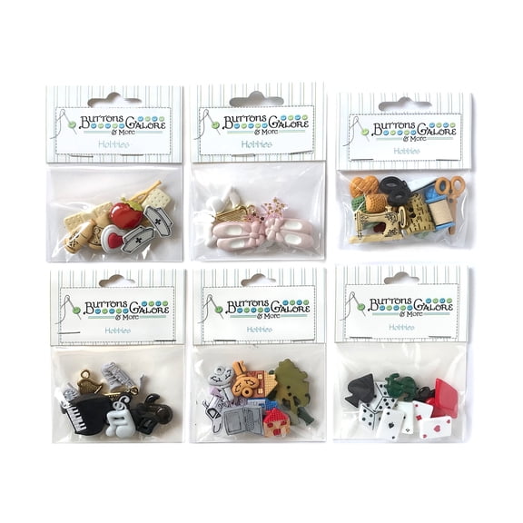 Buttons Galore 45  Hobbies Buttons for Sewing & Crafts - Set of 6 Button Packs
