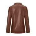 thumbnail image 5 of YUGYXL Womens PU Faux Leather Button Down Jacket Shirts Slim Fit Long Sleeve V Neck Blouses Tops with Pocket Brown S, 5 of 6