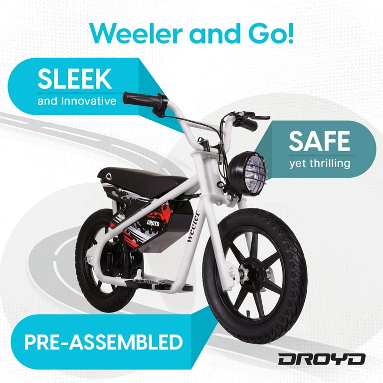 Droyd Weeler Electric Mini Bike - 24V 8Ah Battery, 6-10 MPH, Up to 8 Miles Range, LED Lights Droyd Weeler Electric Mini Bike - 24V 8Ah Battery, 6-10 MPH, Up to 8 Miles Range, LED Lights