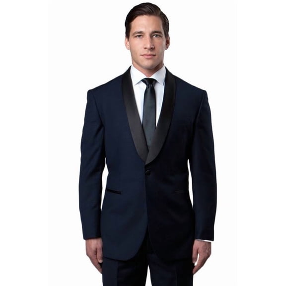 Men's Bryan Michaels Tuxedos Navy Blue Slim Fit Shawl Lapel Tuxedo And Black 52 Regular Blue/Black