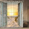 thumbnail image 3 of Rustic Beach Coastal Shower Curtain, Beach Seaside Ocean Rv Hawaiian Sea Sunset Narrow Barn Door Scenery Shower Curtain, Teal Rustic Barn Door Bathroom Shower Curtain with Hooks, 60X70IN, 3 of 3