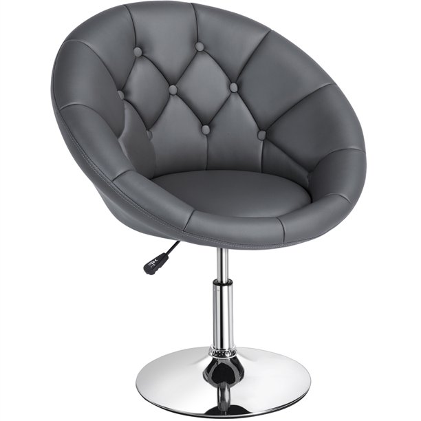 Topeakmart Height Adjustable Swivel Tufted Barrel Chair Upholstered Round Back Chair Vanity Chair Dark Gray Walmart Com Walmart Com