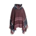 thumbnail image 2 of Xfvqtps Womens Hooded Cape Rough Edge Pullover Large Size Knitted Mixed Color Irregular Hem Fashion Casual Warm Fall and Winter Cloak Wine, 2 of 5